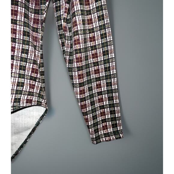 Vtg Miss Juli Bodysuit Top Leotard Purple Green Plaid Faux Pearl Buttons -Sz M - Picture 9 of 10